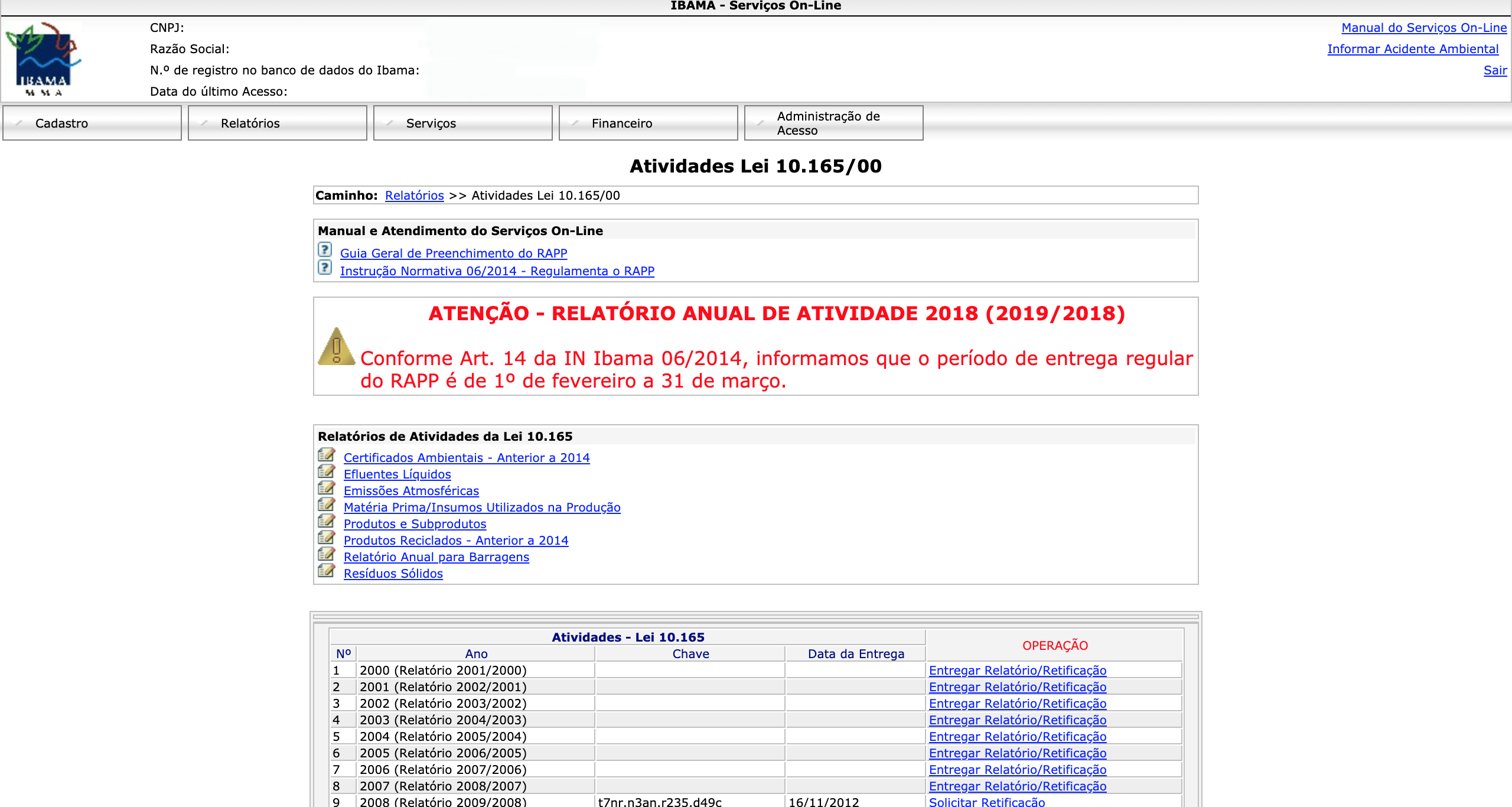 Preenchimento do RAPP